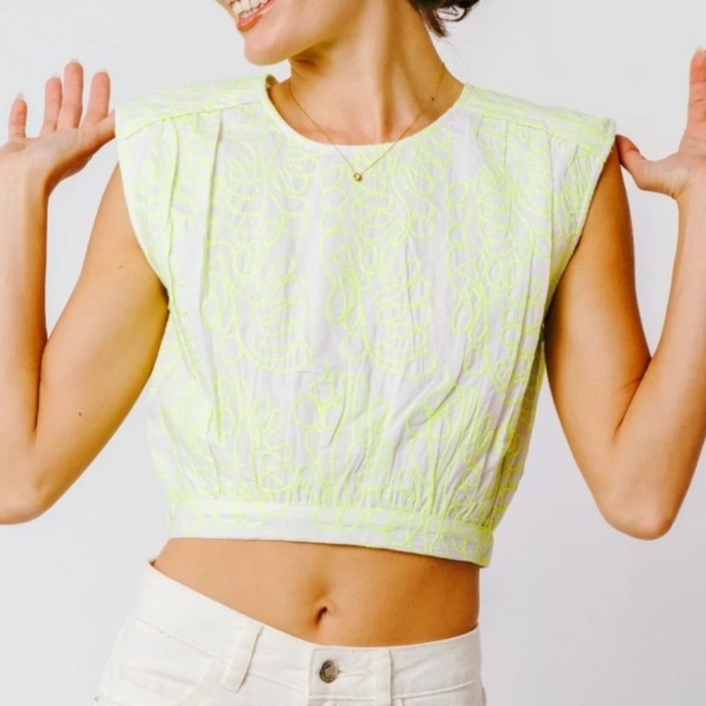CIEBON WOMEN’S NEON GREEN EMBROIDERY TOP AND SKIRT LINED SZ M/S